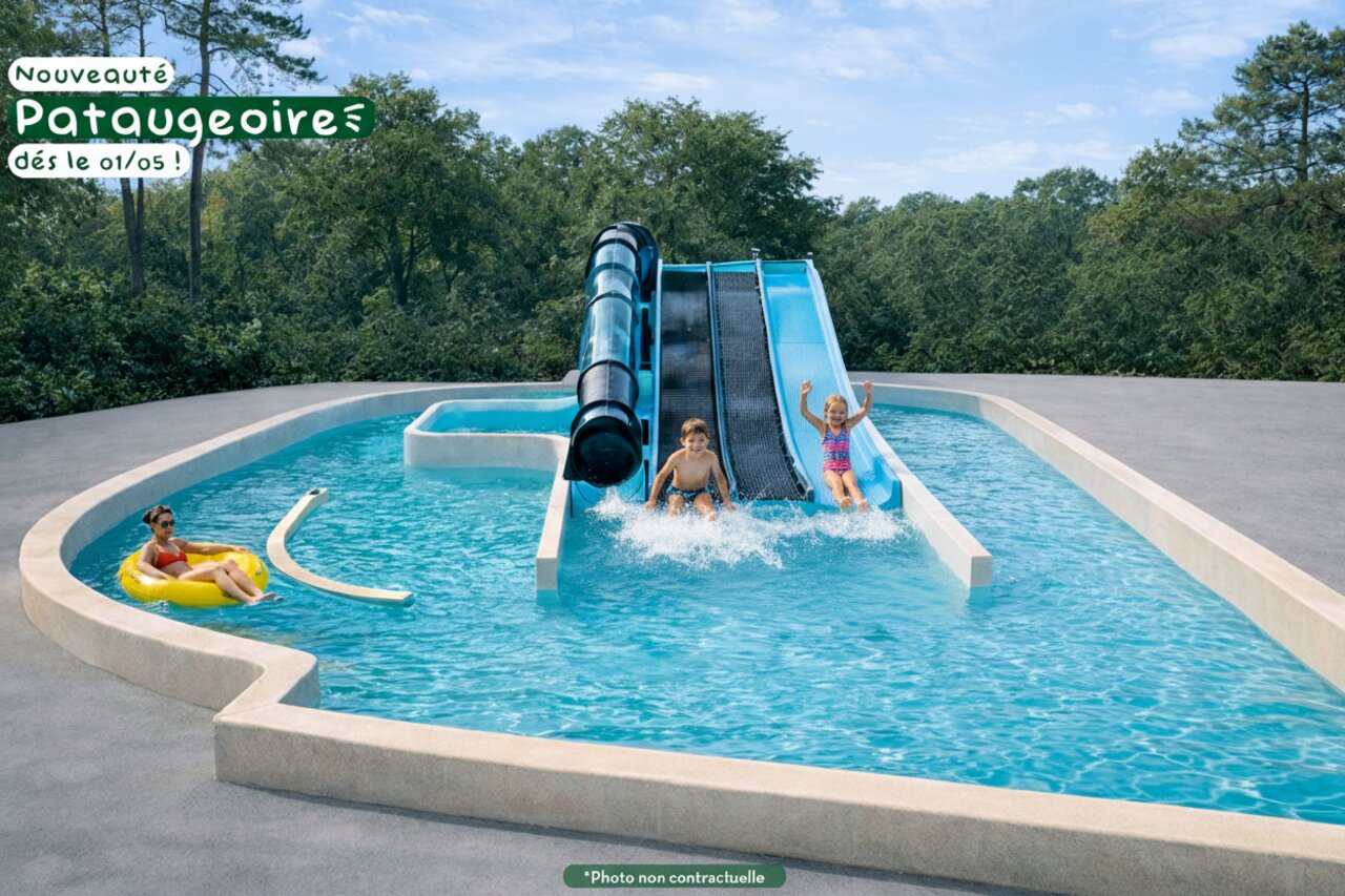 Waterglijbanen en kinderbad voor kinderen op camping CLICOCHIC Aloua in Sevrier (74).