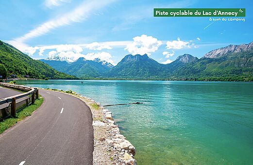 Radweg entlang des Annecy-Sees und Berge, auf dem Campingplatz CLICOCHIC Aloua in Sevrier (74).