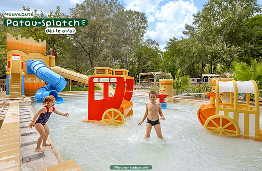Waterspeeltuin Patau-splatch, kinderen, camping CLICOCHIC Alpes Lodges Pralognan la Vanoise.