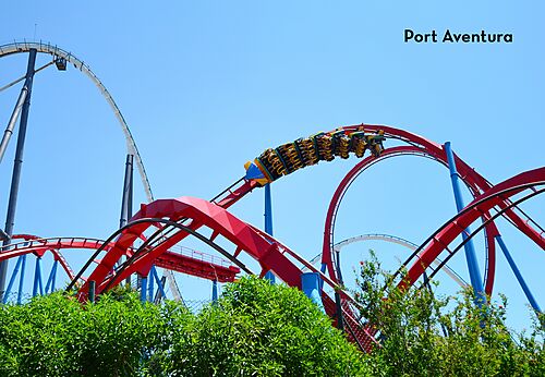 Spektakul�re Achterbahn in Port Aventura, Freizeitpark nahe Tarragona.