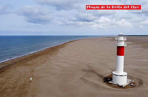 Lighthouse and beach Ebro Delta, a place to visit near the campsite.