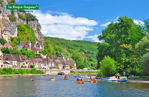 La Roque-Gageac, mittelalterliches Dorf an der Dordogne, nahe dem Campingplatz.