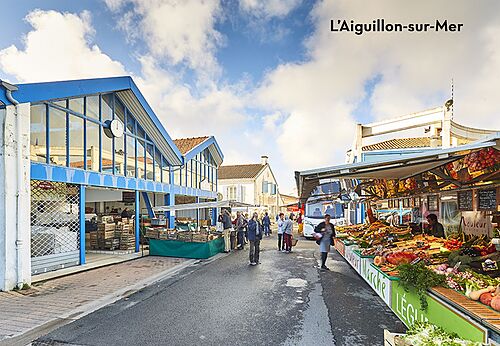 Lebhafter Markt in L'Aiguillon-sur-Mer, Vendée, Ausflugsziel nahe dem Campingplatz.
