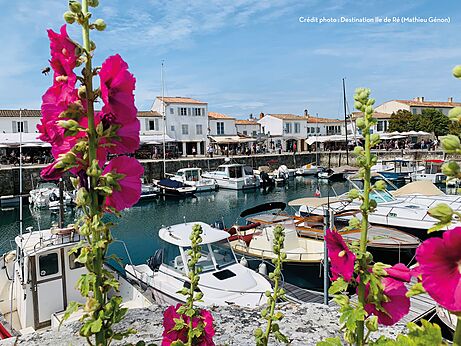 Malerischer Hafen von Saint-Martin-de-R� mit Booten und wei�en H�usern, �le de R�.