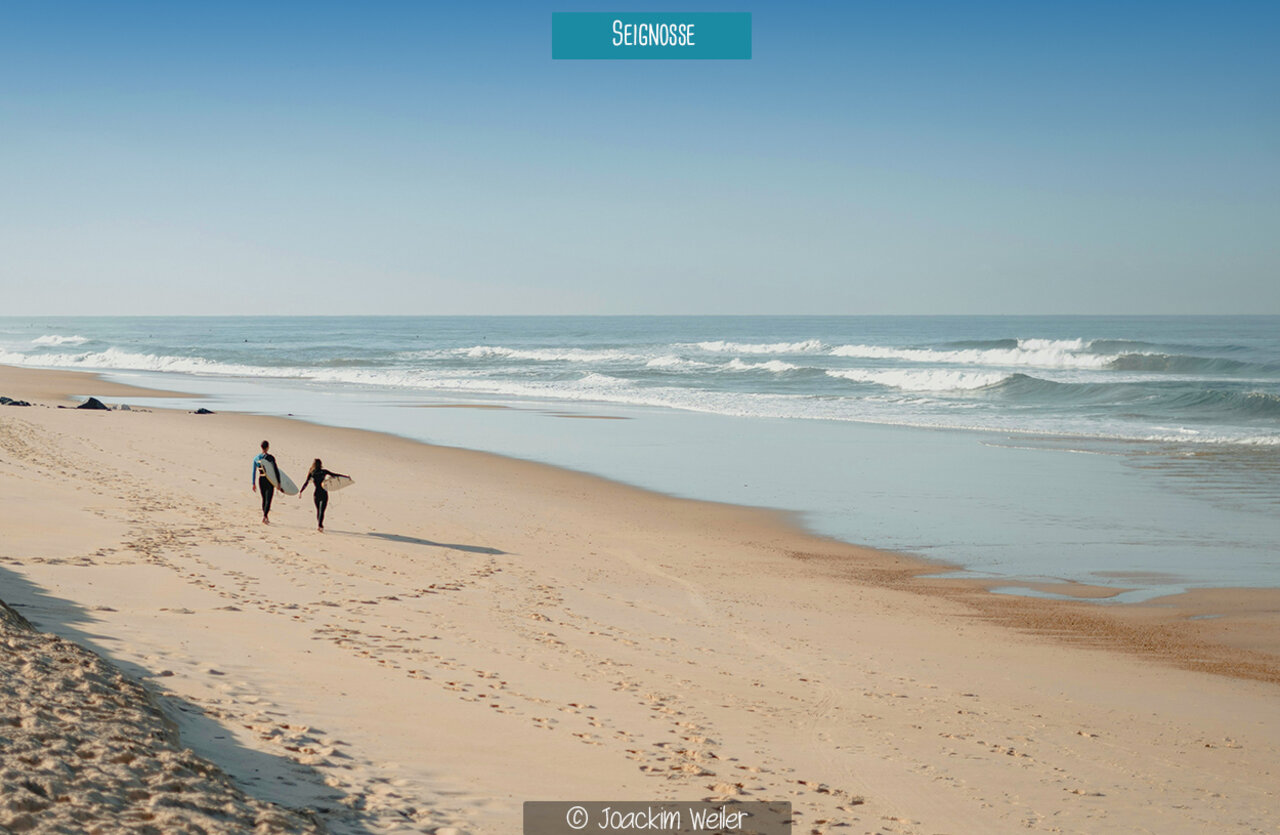 Seignosse beach, Landes, perfect surfing spot near the campsite.