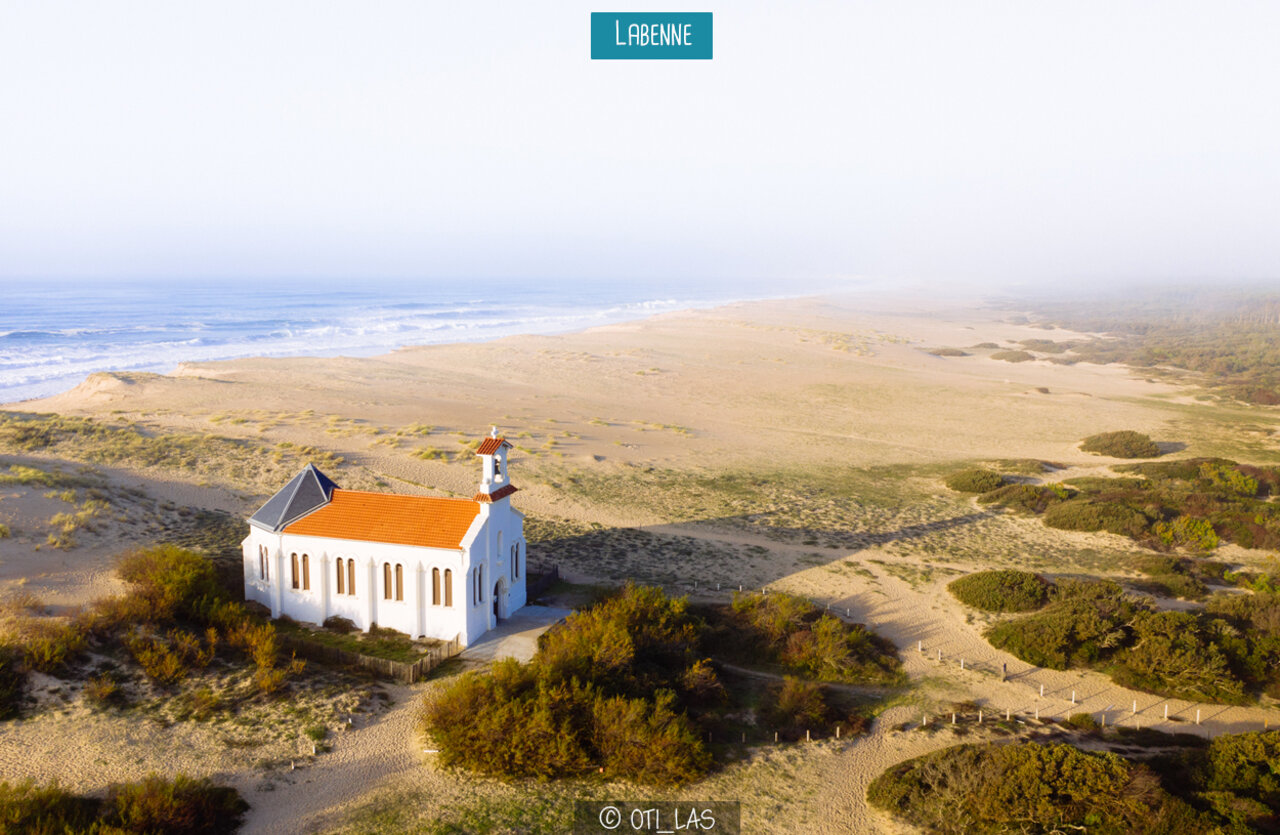 Sainte-Th�r�se Chapel on Labenne Oc�an dunes, near the vast beach.