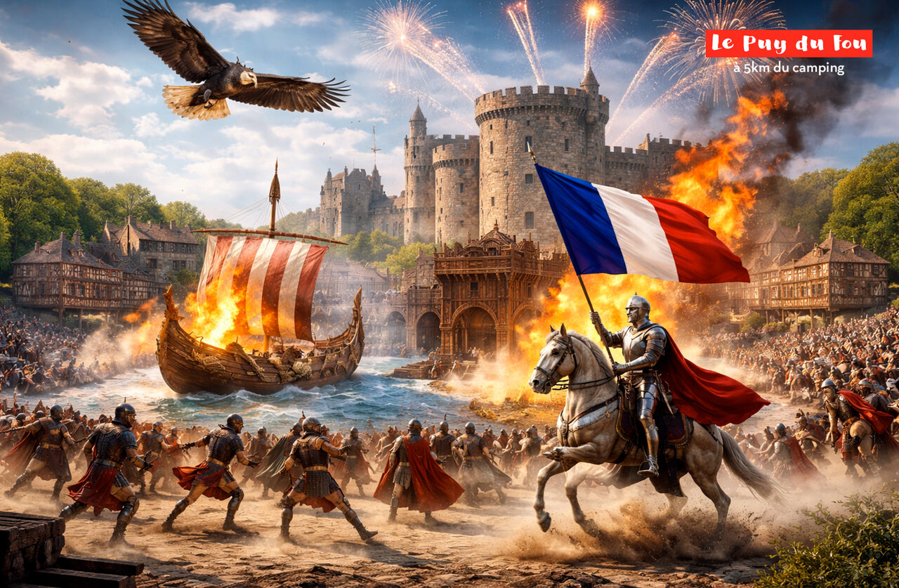 Gro�es historisches Spektakel im Puy du Fou, Freizeitpark nahe dem Campingplatz.