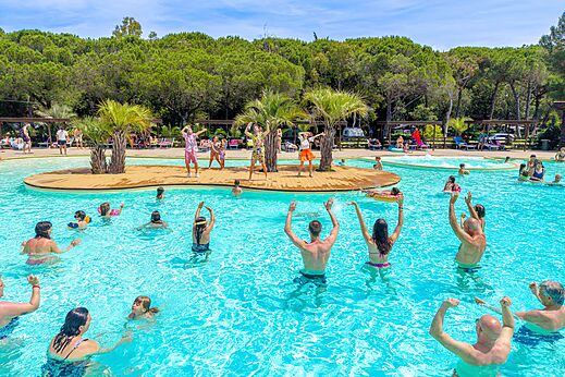 Water animation and outdoor pool at CAPFUN Campo dei Fiori campsite, Rosignano Marittimo.