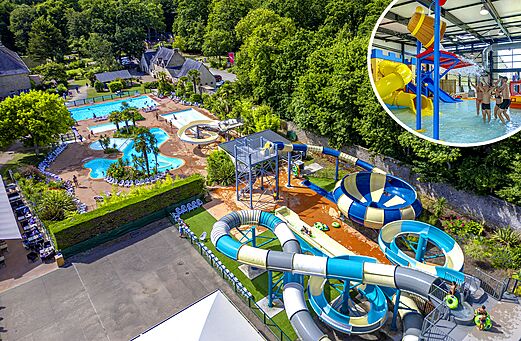 Großer Wasserpark mit Pools und Rutschen auf dem Campingplatz CAPFUN Château de Galinée in SAINT CAST LE GUILDO (22).