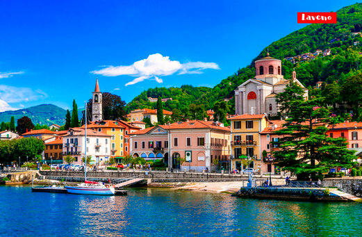 Colorful village of Laveno on the shores of Lake Maggiore, Italy.