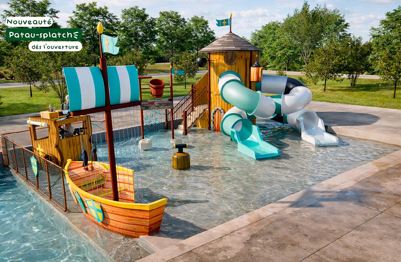 Wasserspielplatz Patau-splatch, Rutschen und Piratenschiff auf Camping CLICOCHIC (67).