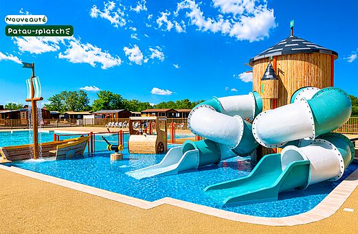 Toboggans aquatiques, jeux d'eau Patau-splatch au camping CLICOCHIC à Gerstheim (67).