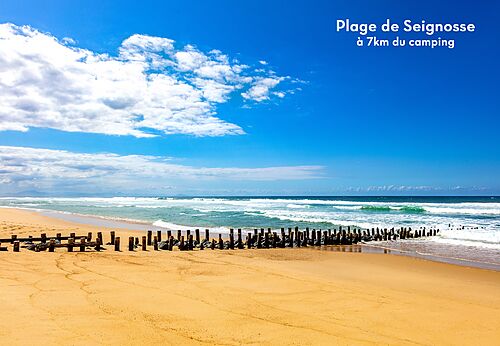 Strand von Seignosse, feiner Sand und Atlantik, Ort in der N�he des Campingplatzes zu besuchen.