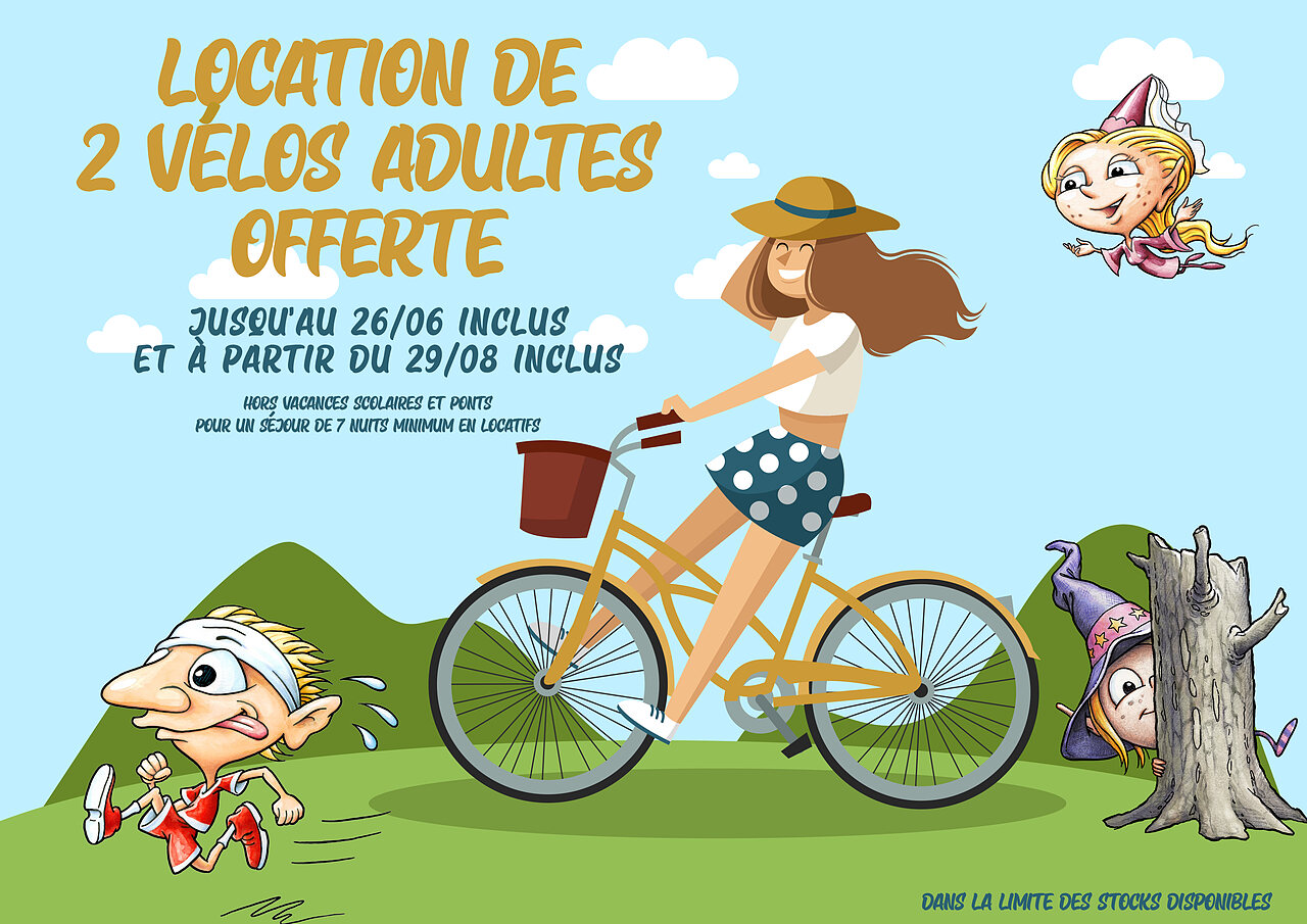 Location de 2 v�los adultes offerte au camping CLICOCHIC Commanderie � Rustiques (11).