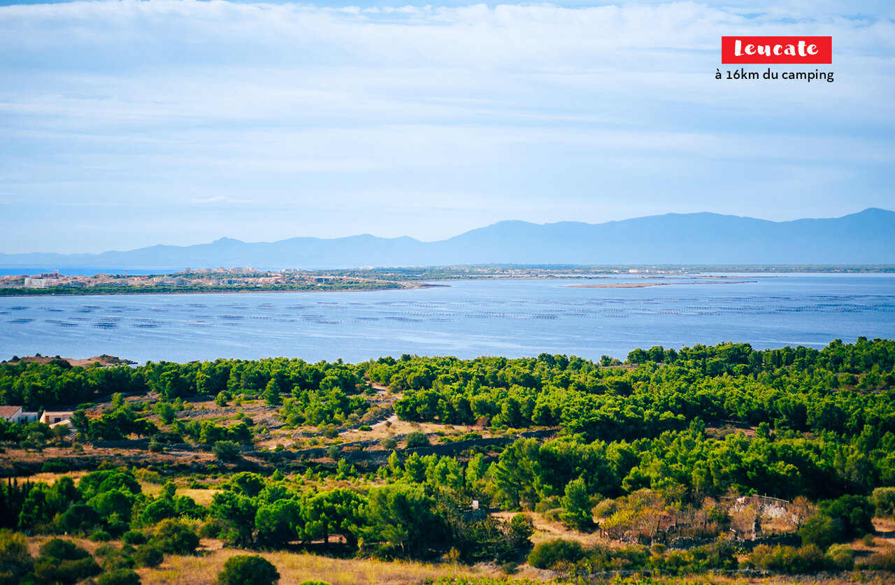 Panoramablick auf Leucate und seinen Teich, Touristenziel in Aude.