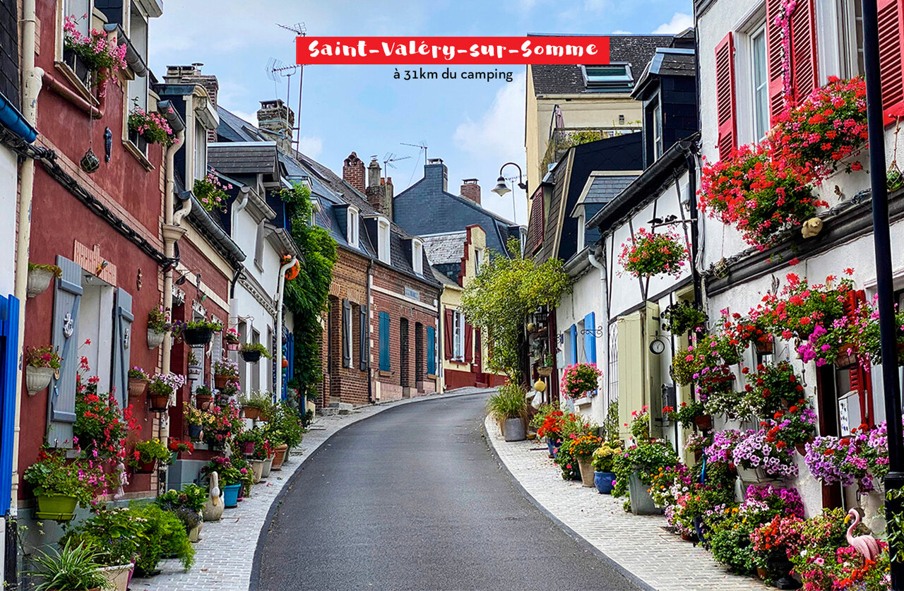 Picturesque flowery street in Saint-Val�ry-sur-Somme, a town to visit in Picardy.