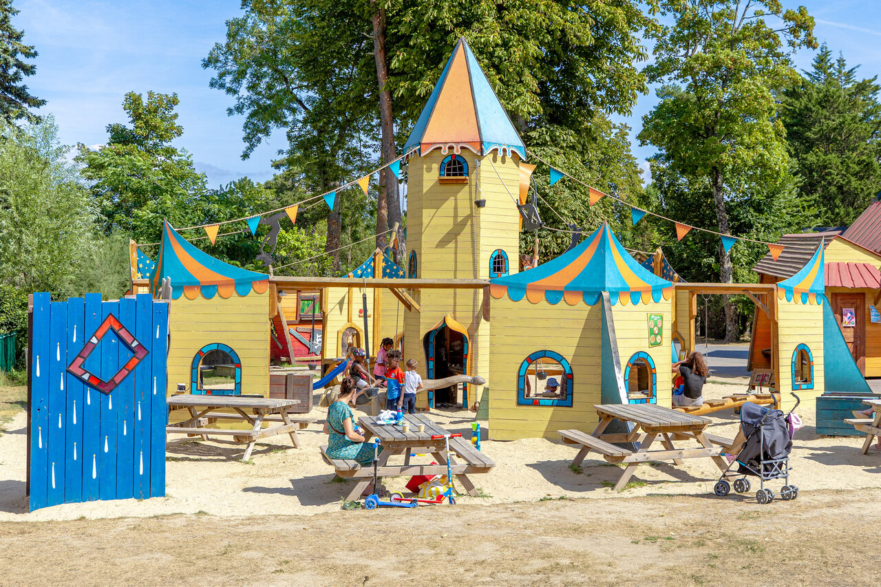 Colorful castle playground for children, CAPFUN Dune Fleurie in Quend Plage.