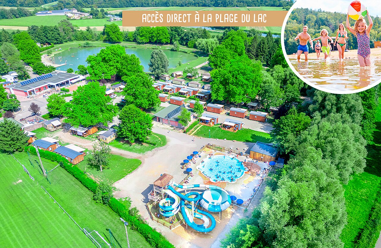 Wasserpark, Mobil-homes und See-Strand im VAGUES OCEANES Lac d'Erstein.