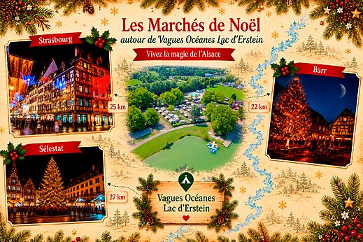 Christmas markets Strasbourg, Barr, Sélestat near VAGUES OCEANES Lac d'Erstein campsite.