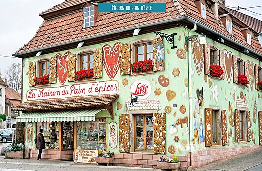 Maison du Pain d'�pices, farbenfrohes Geb�ude, Sehensw�rdigkeit in der N�he von Erstein.