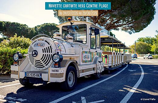 Kostenloser Shuttle-Zug zum Centre Plage auf dem Campingplatz VAGUES OCEANES Au Flamenco in Argelès-sur-Mer (66).