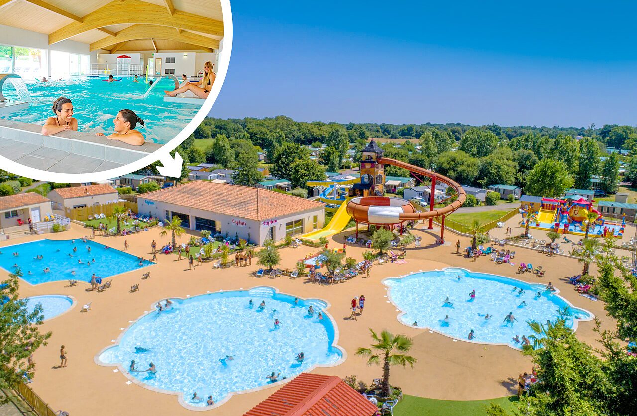 Au�enpools, Riesenrutsche und Hallenbad auf dem Campingplatz CAPFUN Forges in Avrille (85).