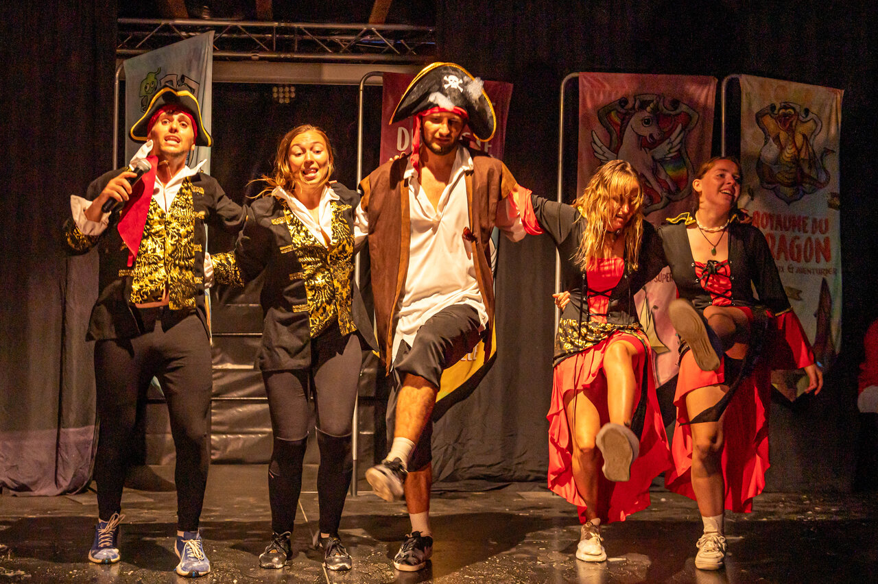 Pirate-costumed animators performing on stage at CAPFUN Fuvettes campsite in Malbuisson (25).