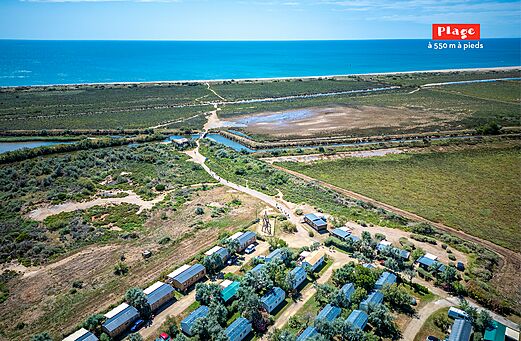 Luftaufnahme Campingplatz, Mobilheime und Strand 550m, CAPFUN Grande Cosse, Saint Pierre la Mer (11).