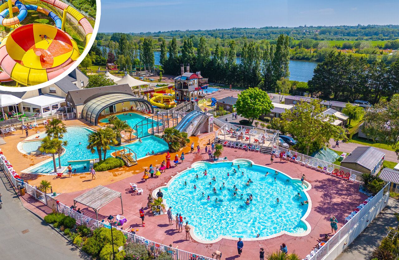 Wasserpark, Au�en- und Innenpools, Rutschen auf Campingplatz CAPFUN Hautes Coutures BENOUVILLE (14).