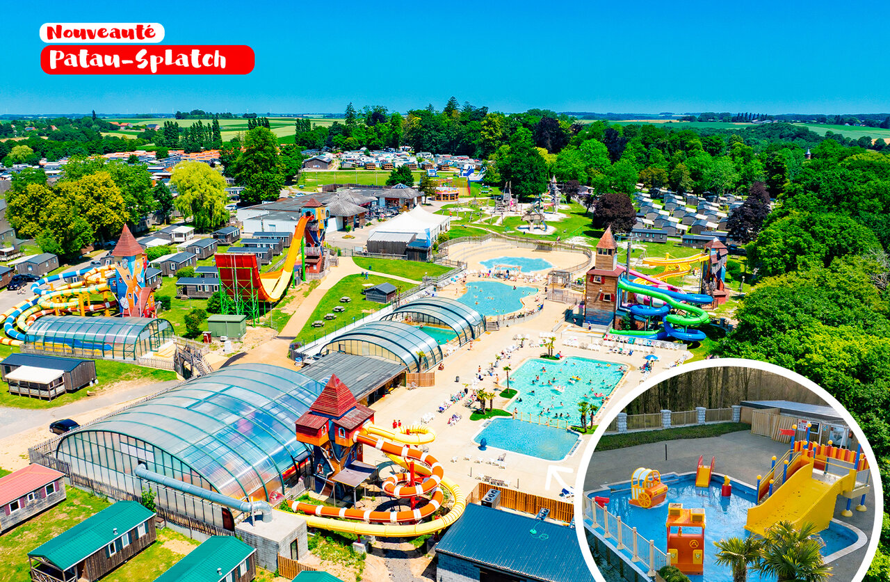 Gro�er Wasserpark, Rutschen und Au�enpools auf dem Campingplatz CAPFUN Hirondelle in Oteppe.