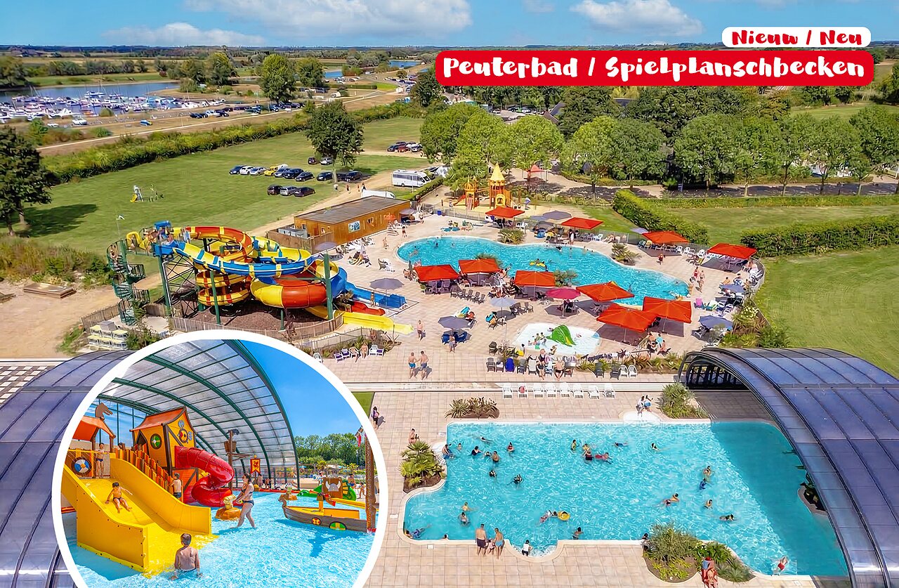 Au�enpools, Wasserrutschen und �berdachtes Planschbecken auf Camping CAPFUN IJsselstrand in Doesburg.