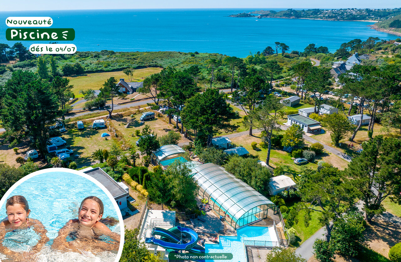 Nieuw waterpark met glijbaan op camping CLICOCHIC Les plages de Beg L�guer.