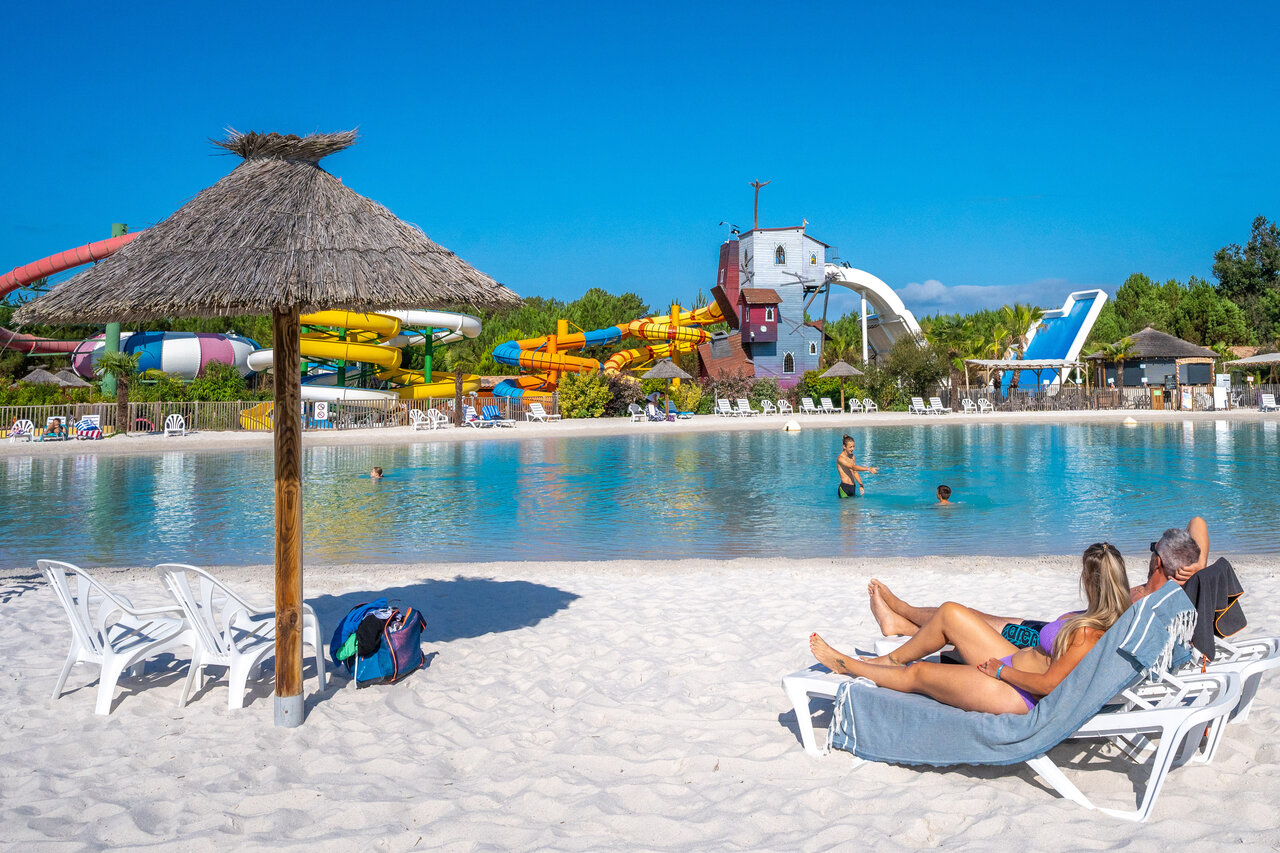 Lagoon pool, slides, beach at CAPFUN Lila in LINXE (40).