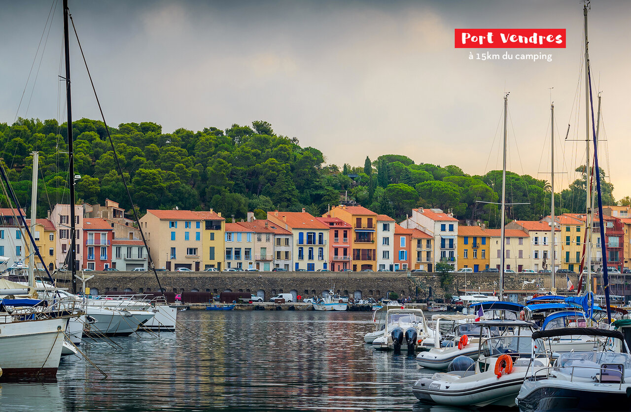 Port Vendres, puerto deportivo con barcos y casas coloridas cerca de Argel�s-sur-Mer.