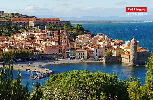 Collioure, farbenfrohes Fischerdorf mit Hafen und Kirche, Pyrénées-Orientales.