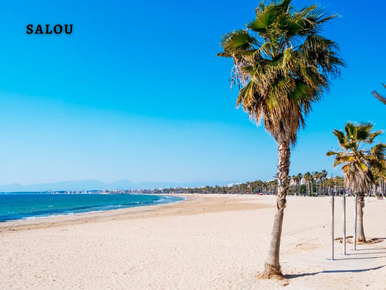 Strand von Salou mit Palmen, ein Ort zum Besuchen in der N�he des Campings.
