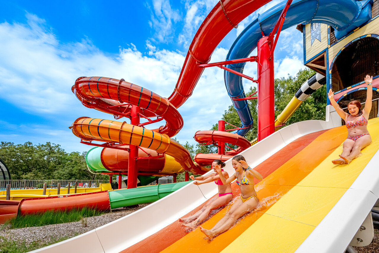 Colorful water slides and water park at CAPFUN Palombi�re Sarlat (24).