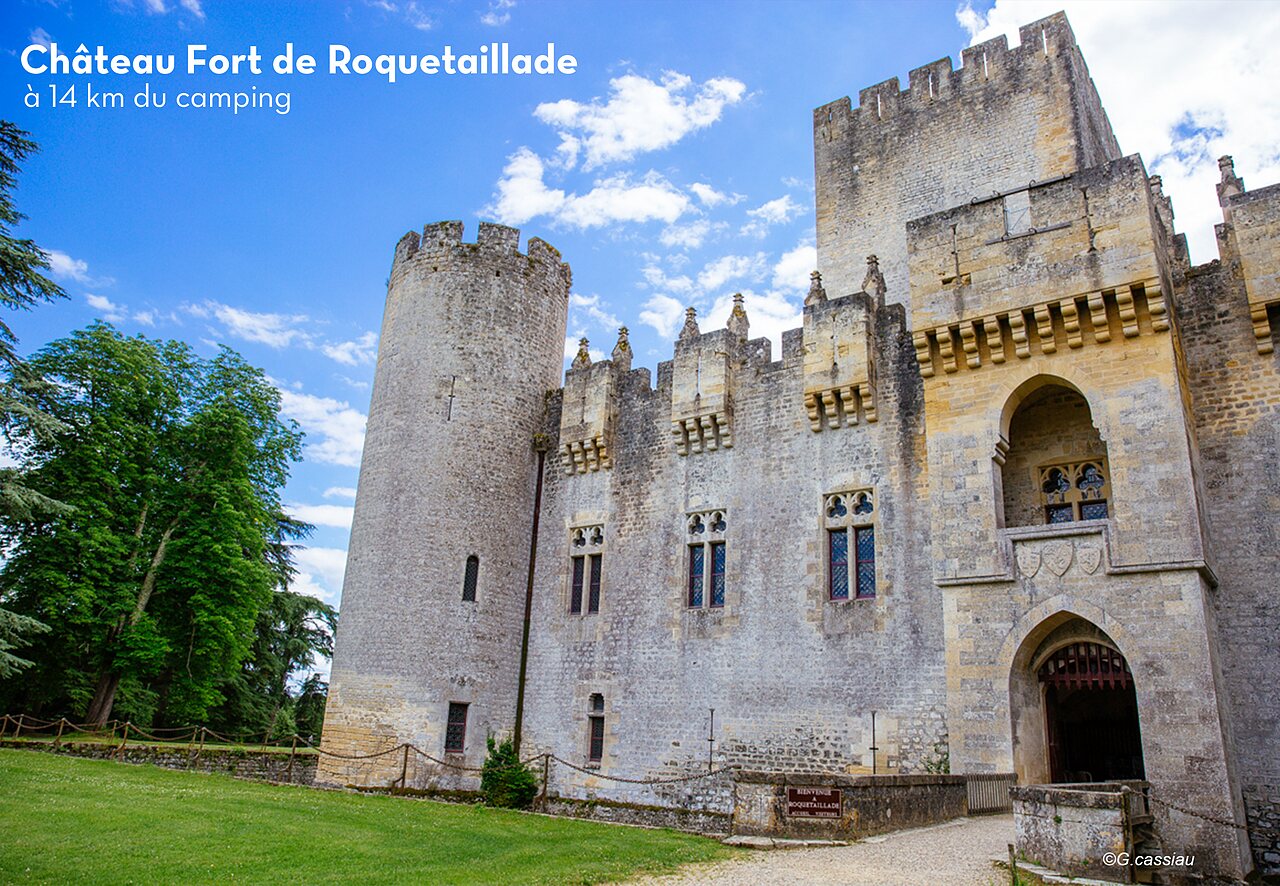 Roquetaillade Fortified Castle, historic monument to visit near Bazas, Gironde.