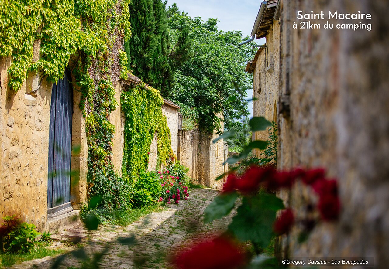 Historic cobbled street in Saint Macaire, medieval village to visit near Bazas.