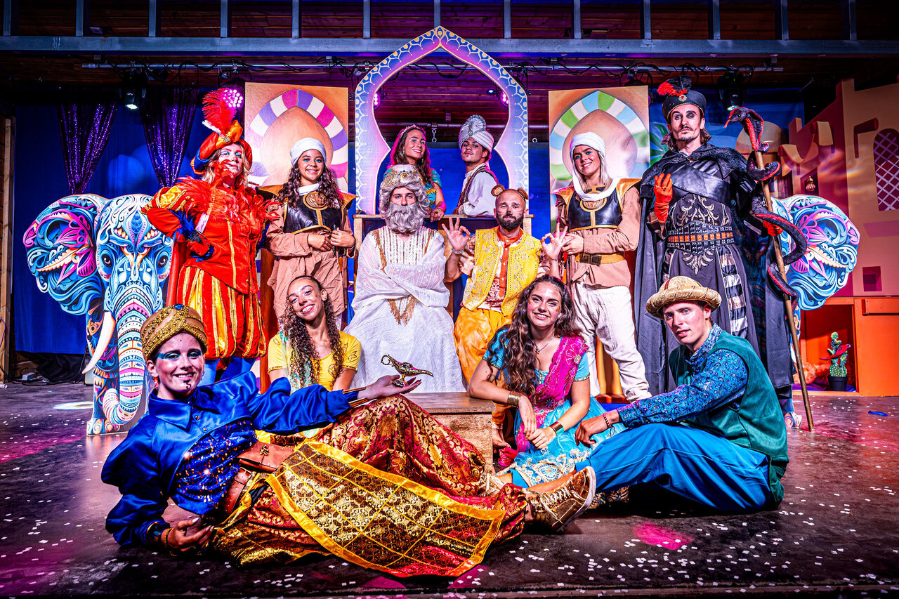 Costumed animation team on stage, show CAPFUN Pomme de Pin Saubion (40).