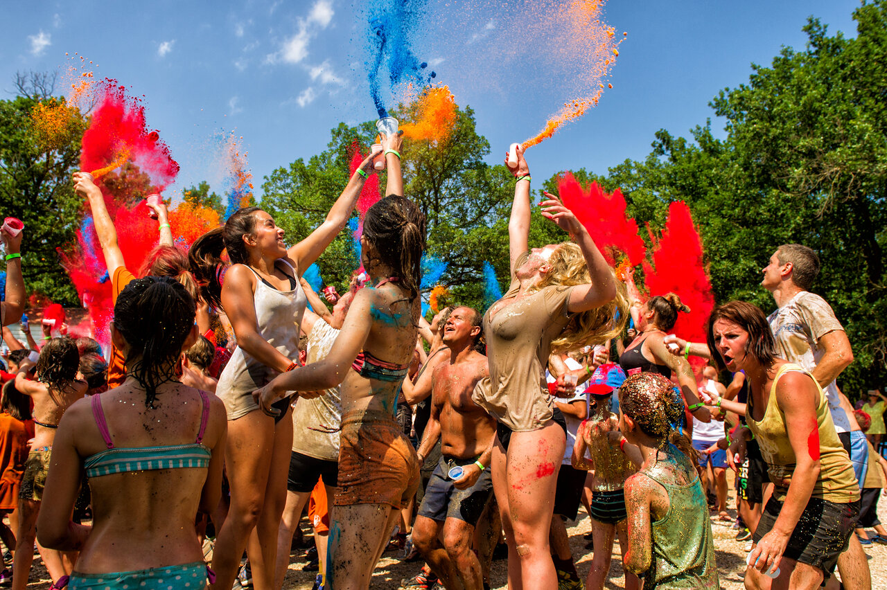 Colorful animation, Holi festival at CAPFUN Pomme de Pin campsite in Saubion (40).