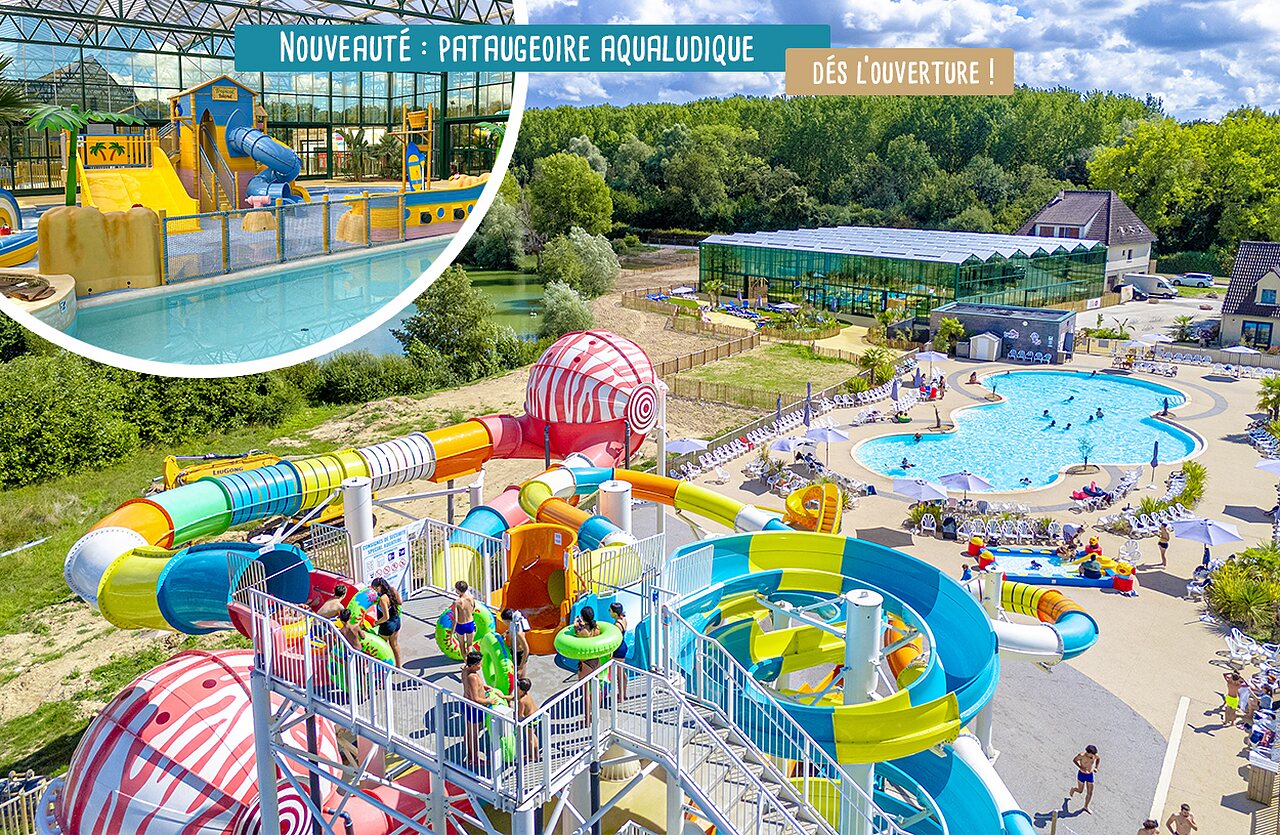 Wasserpark mit Rutschen, Au�enpool und Planschbecken auf dem Campingplatz VAGUES OCEANES In der N�he von La Fontaine in Gouaix (77).