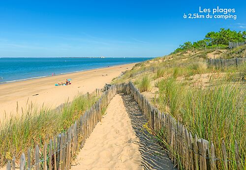 Plage de sable fin et chemin d'accès au camping CAPFUN Quatre Vents d'Oléron à St Georges d'Oléron (17).