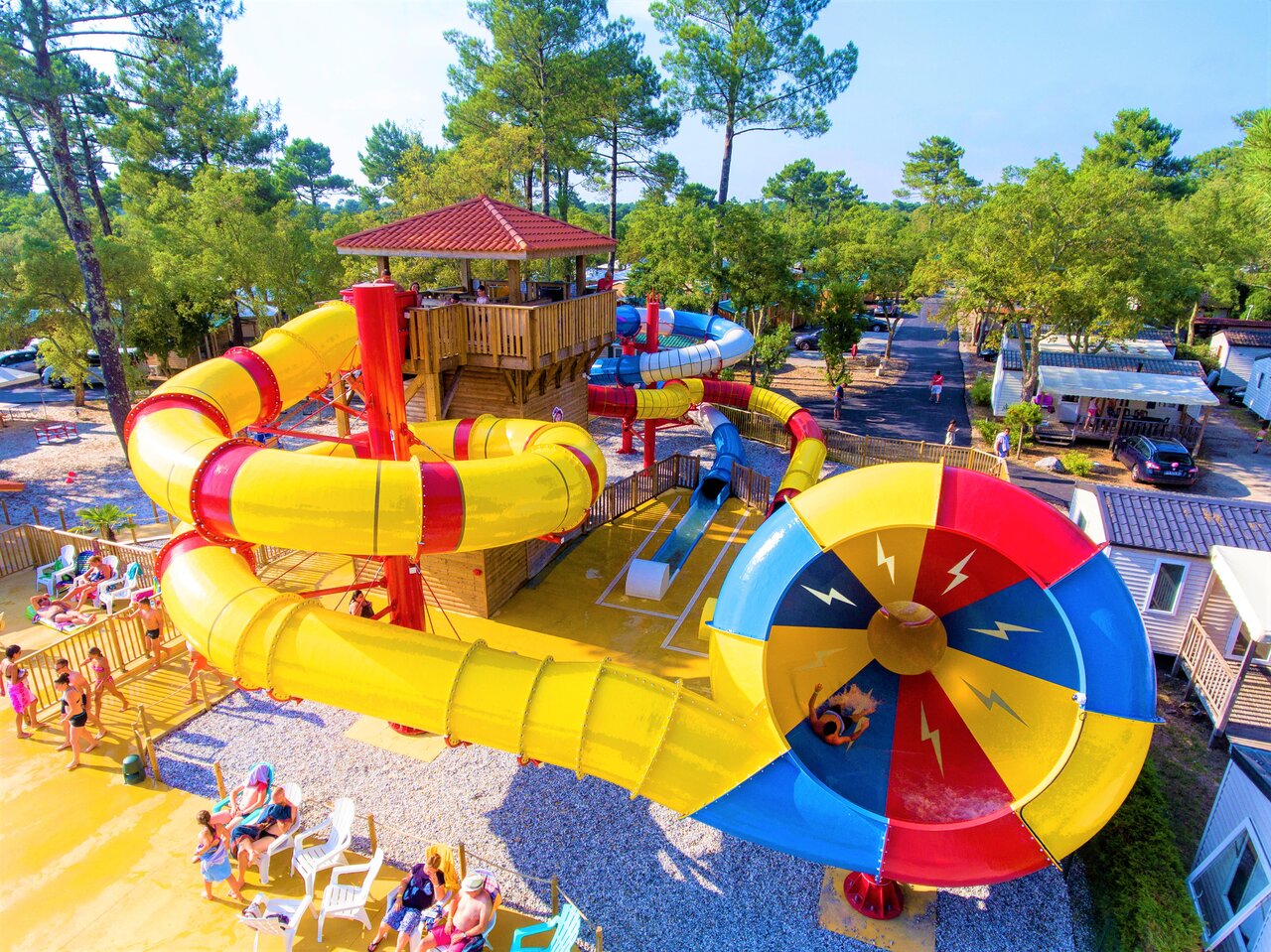 Giant water slides and pool at CAPFUN Sud Land, Labenne-Ocean (40).
