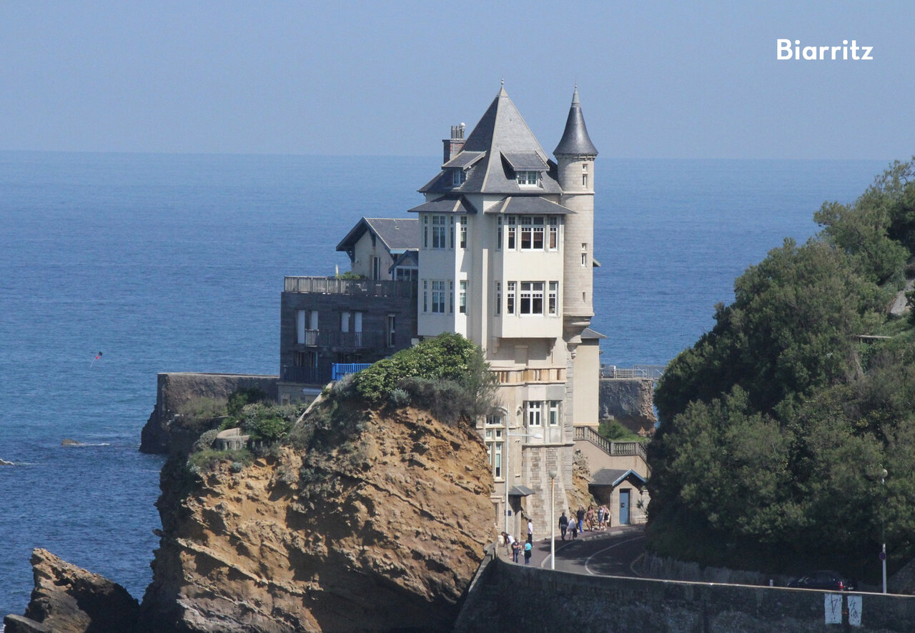 Historic building on the rocky coast of Biarritz, Basque Country, to visit.