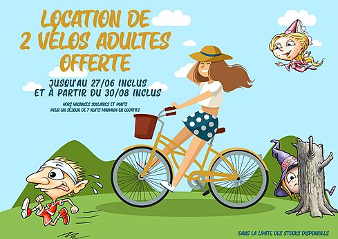 Offre vélos adultes gratuite au camping CAPFUN Talaris Vacances à Lacanau (33).