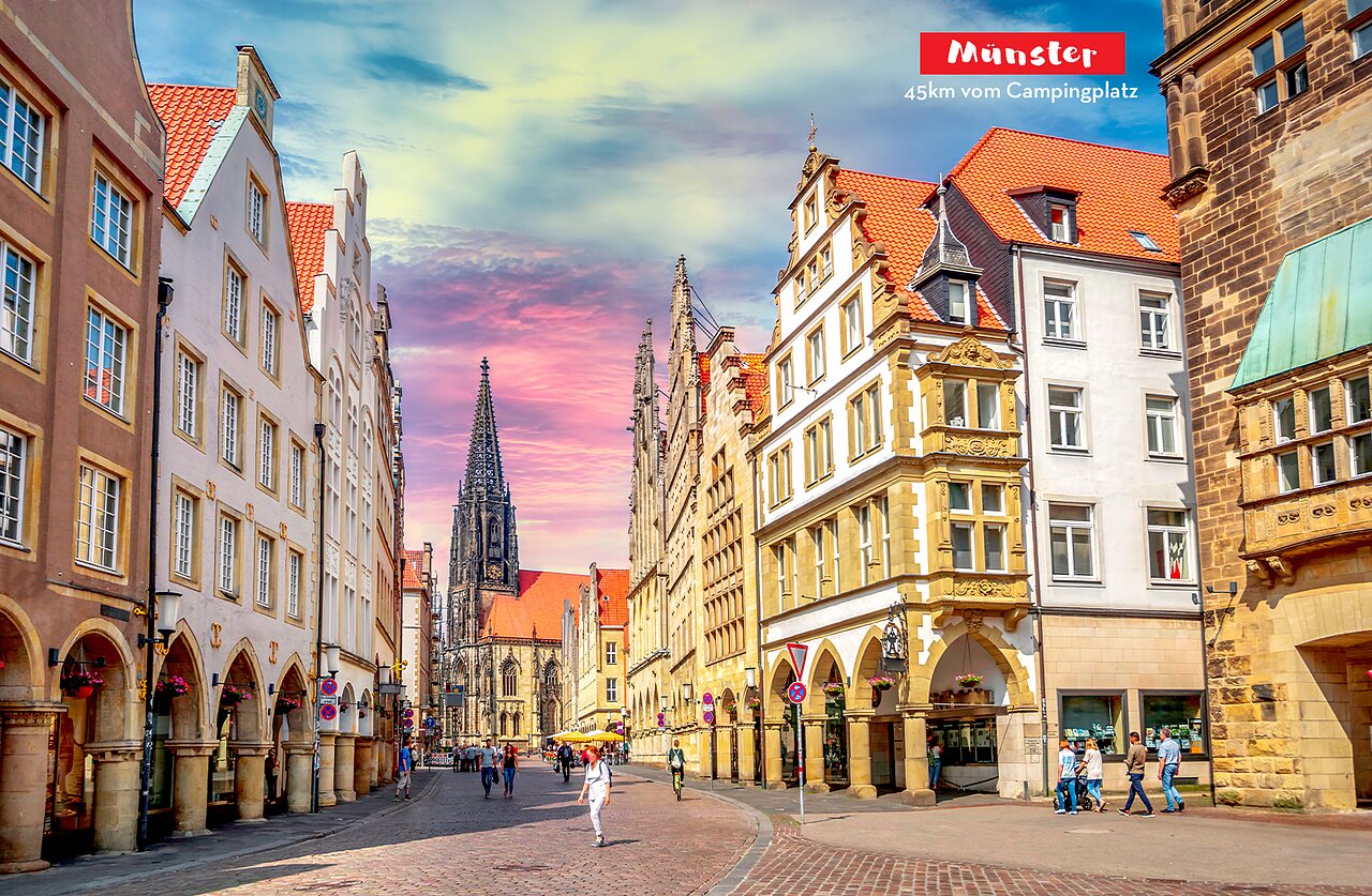 Historisches Zentrum von M�nster mit Giebelh�usern und Kathedrale.