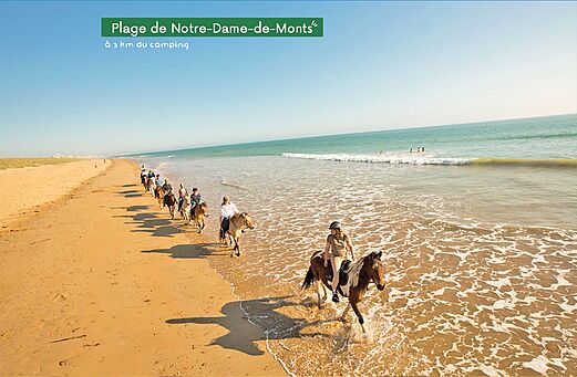 Reitausflug am Strand von Notre-Dame-de-Monts, Vendée, in der Nähe des Campingplatzes.