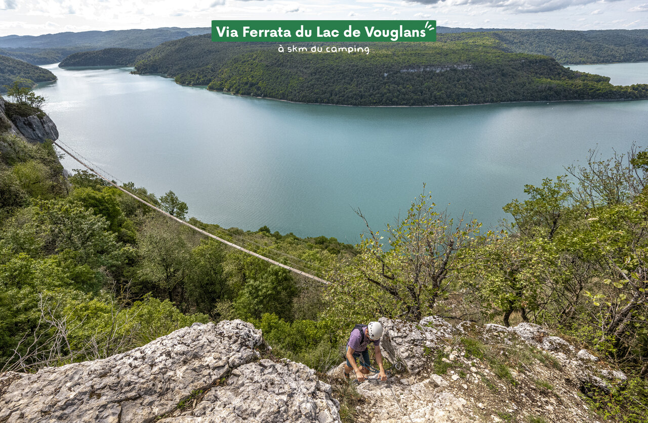 Via Ferrata of Lake Vouglans, outdoor adventure in nature, Jura.