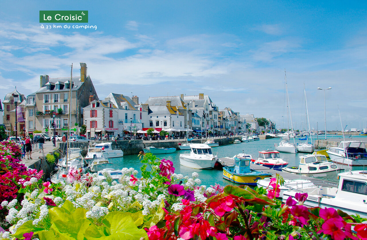 Pittoreske haven Le Croisic, boten, kleurrijke huizen, bezienswaardigheid nabij de camping.